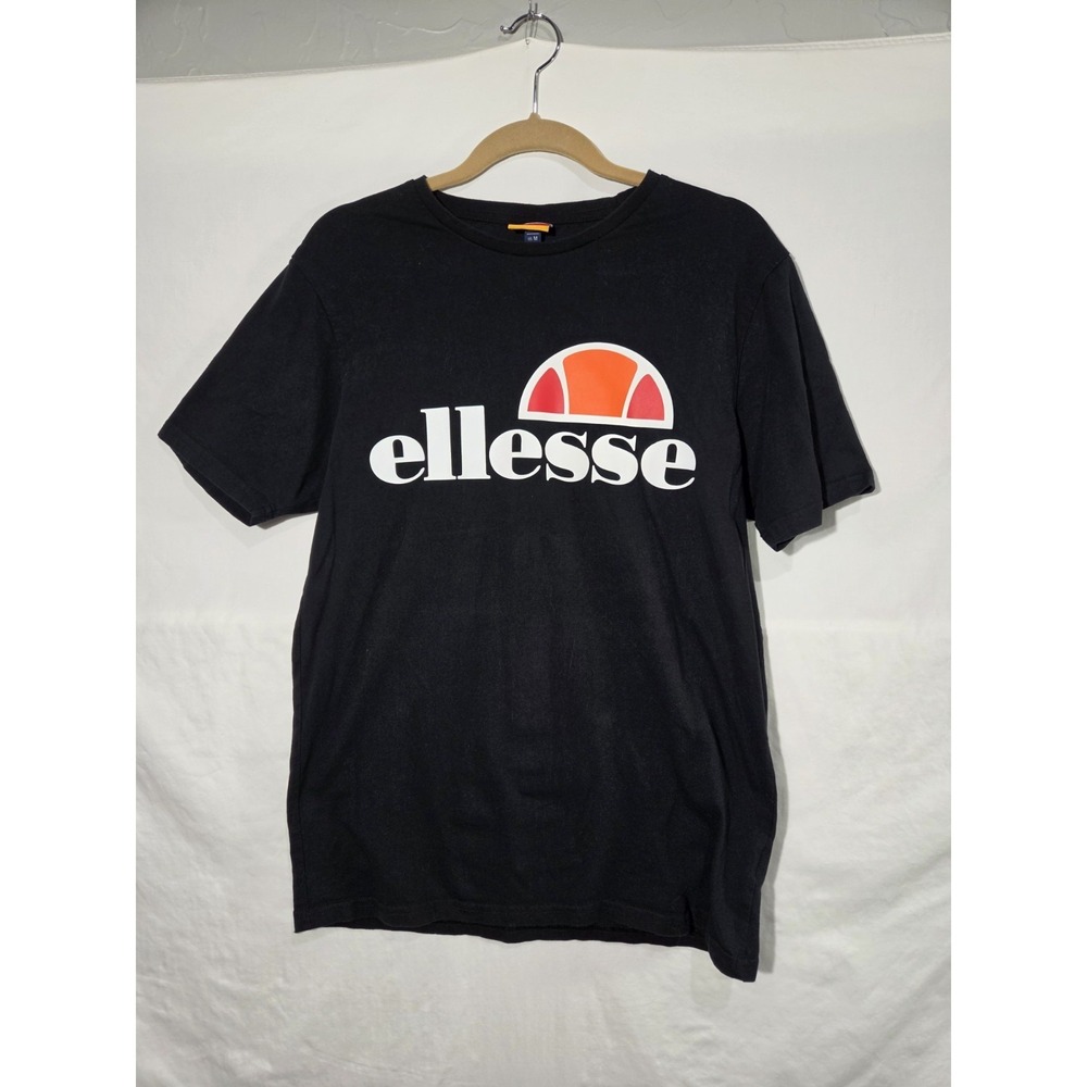 Ellesse T-Shirt Men‎ Medium Black Excellent Graphic Logo Short Sleeve Tee